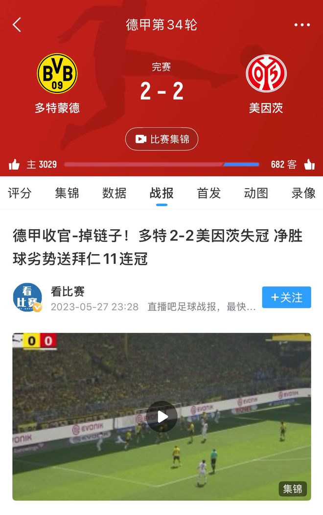 美因茨逼平多特，助拜仁奪冠。兩年后，再戰(zhàn)冠軍局。